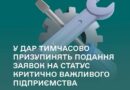 У ДАР ТИМЧАСОВО ПРИЗУПИНЯТЬ ПОДАННЯ ЗАЯВОК НА СТАТУС КРИТИЧНО ВАЖЛИВОГО ПІДПРИЄМСТВА
